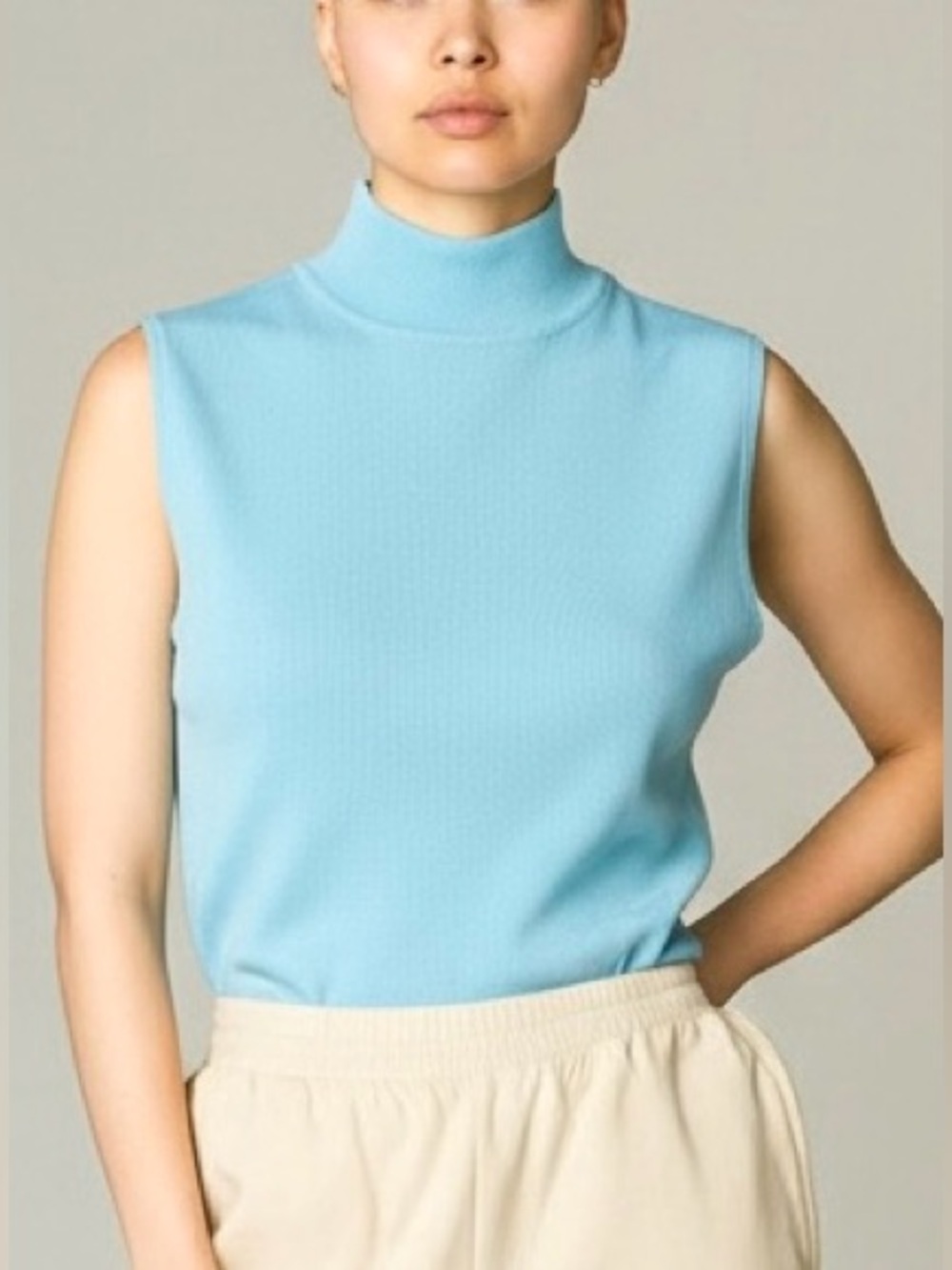 August Silk 90s Silk Knit Mockneck Top Size L Aqua Blue